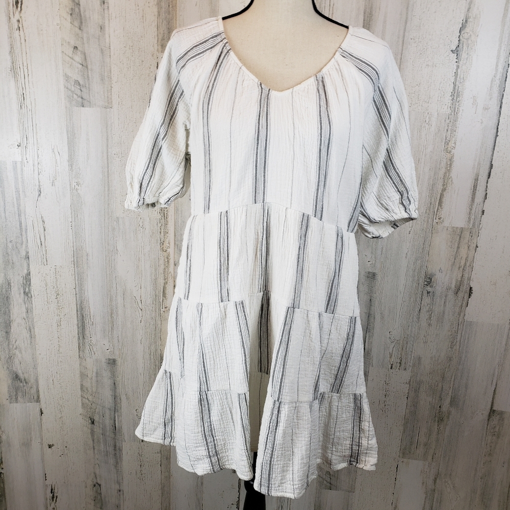 Evereve Striped Sundress Crinkled Gauze Sz Medium